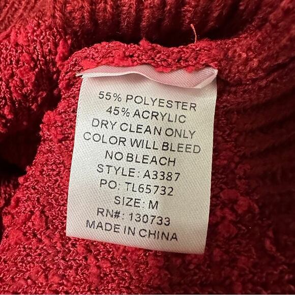 NWT Umgee Puff Sleeve Boat Neck Sweater in Cherry Red Size Medium - Picture 7 of 8